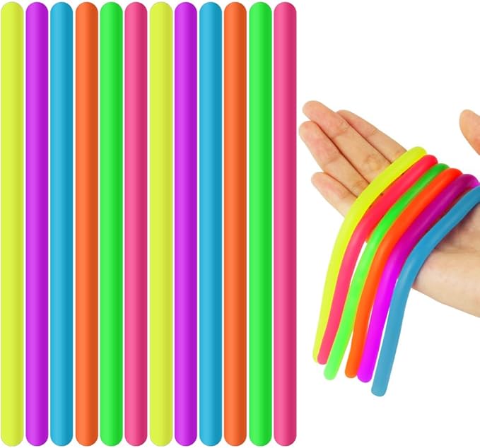 Ainiv 12 Stück Bunte Dehnbare Saiten, Sensory Noodles Fidget Toys, 24 cm Sensorische Dehnbar Schnur Fidget Toys Stretch Spielzeug Set, Spielzeug Stress Relief Zappeln für ADD, ADHS, Autismus(6 Farben)